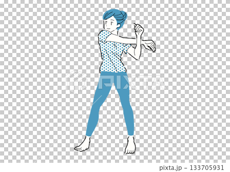 Woman doing shoulder stretches, cross-arm Woman doing shoulder stretches, cross-arm 133705931
