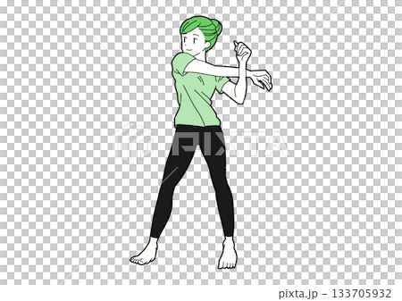 Woman doing shoulder stretches, cross-arm Woman doing shoulder stretches, cross-arm 133705932