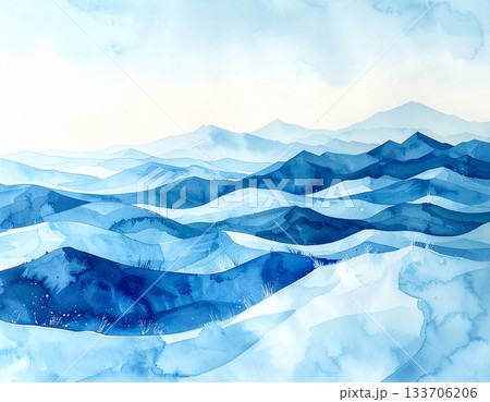 重なり合うブルートーンのやわらかなウェーブアート 重なり合うブルートーンのやわらかなウェーブアート 133706206