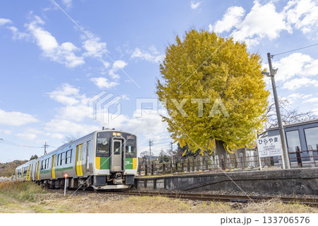 平山駅に到着する久留里線の列車 133706576