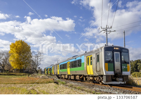 平山駅を出発する久留里線の列車 133706587