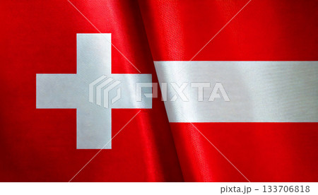 スイスの国旗とオーストリアの国旗 133706818