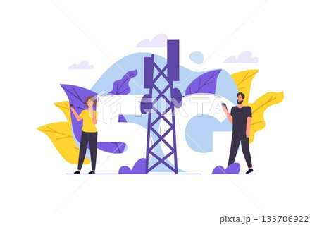 5G network wireless technology small characters concept. Vector illustration. 5G network wireless technology small characters concept. Vector illustration. 133706922