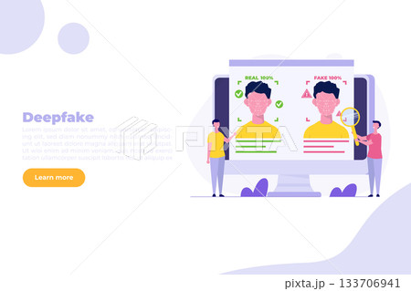 Deepfake, Deep face technology concept. Flat Vector illustration for banner, website, landing page, flyer. Deepfake, Deep face technology concept. Flat Vector illustration for banner, website, landing page, flyer. 133706941