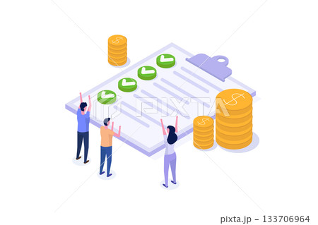 Isometric Approved credit bill, Payment approved concept. Vector illustration. 133706964