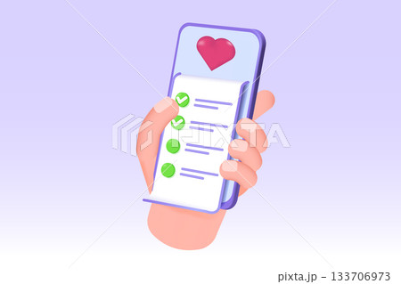 3D Online shopping wishlist, add to personalized collection concept. Vector illustration. 3D Online shopping wishlist, add to personalized collection concept. Vector illustration. 133706973