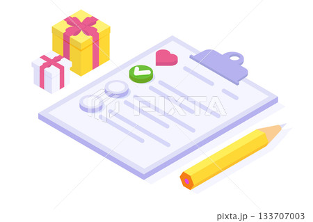 Isometric Online shopping wishlist, add to personalized collection concept. Vector illustration. 133707003