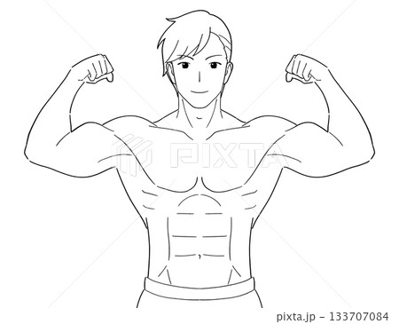 筋肉ムキムキの男性　白黒イラスト 133707084
