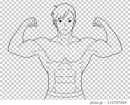 筋肉ムキムキの男性　白黒イラスト 133707084