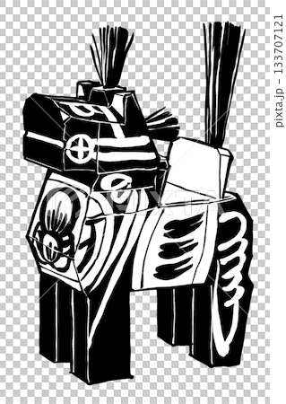 伝統工芸品の三春駒の黒駒 筆描き・白と黒 伝統工芸品の三春駒の黒駒 筆描き・白と黒 133707121