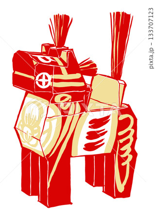 伝統工芸品の三春駒の黒駒　筆描き・2色塗り 133707123