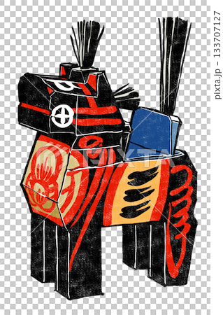 伝統工芸品の三春駒の黒駒 版画風のイラスト素材 [133707127] - PIXTA