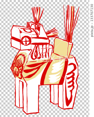 伝統工芸品の三春駒の白駒　筆描き・2色塗り 133707130