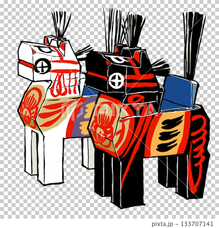 傳統的三春駒黑白畫作,筆塗和啞光塗繪 傳統的三春駒黑白畫作,筆塗和啞光塗繪 133707141