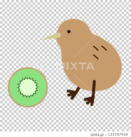 キーウィとキウイフルーツのイラストセット キーウィとキウイフルーツのイラストセット 133707439