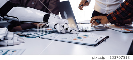 Futuristic Collaboration between Human and Robot in Office Setting with Graphics, Reports, and Technology for Business Innovation and Productivity Enhancement. Noogenesis Futuristic Collaboration between Human and Robot in Office Setting with Graphics, Reports, and Technology for Business Innovation and Productivity Enhancement. Noogenesis 133707518