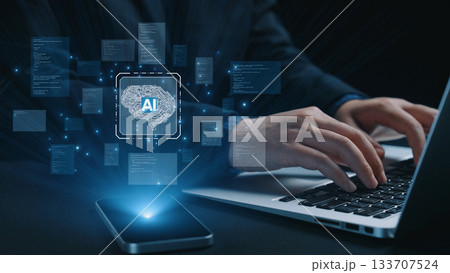 AI Brain Processing Data with Generative Artificial Intelligence Concept Elide 133707524
