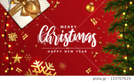 Holiday New year card - Merry Christmas on red background 3 Holiday New year card - Merry Christmas on red background 3 133707629