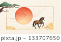 馬の和風モダンなイラスト年賀状テンプレート 133707650