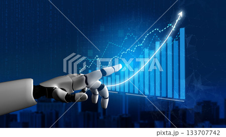Futuristic Robotic Hand Interacting with Digital Analytics Graph Illustrating Growth and Progress in Technology Impute 133707742