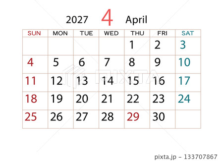 2027年カレンダー4月 133707867