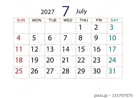 2027年カレンダー7月 133707870