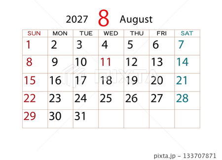 2027年カレンダー8月 133707871