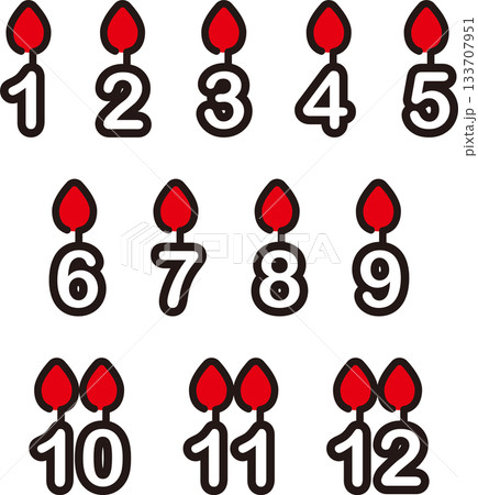 ケーキの数字キャンドルイラストセット(1から12)、バースデー・記念日素材 ケーキの数字キャンドルイラストセット(1から12)、バースデー・記念日素材 133707951