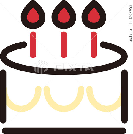 3本のろうそくが立つケーキのアイコンイラスト、誕生日・パーティー素材 3本のろうそくが立つケーキのアイコンイラスト、誕生日・パーティー素材 133707953