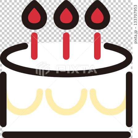 3本のろうそくが立つケーキのアイコンイラスト、誕生日・パーティー素材 3本のろうそくが立つケーキのアイコンイラスト、誕生日・パーティー素材 133707953