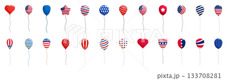 4th july air balloon icons set. American flag themed balloons floating on white background 133708281