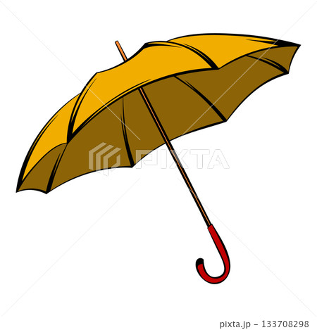 Yellow umbrella protecting from rain, classic design and bright color 133708298