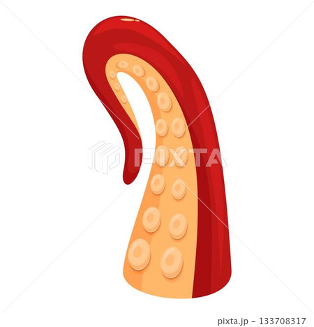 Giant pacific octopus tentacle showing suction cups in cartoon style 133708317