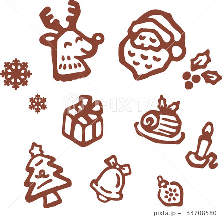 手描きのクリスマスモチーフ・アイコンセット、サンタとトナカイ 可愛い冬の飾りパーツ 手描きのクリスマスモチーフ・アイコンセット、サンタとトナカイ 可愛い冬の飾りパーツ 133708580