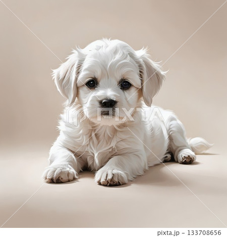 リラックスして伏せるマルチーズの子犬 133708656