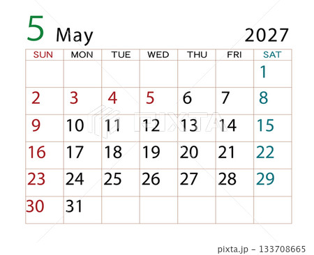 2027年カレンダー　5月	 133708665
