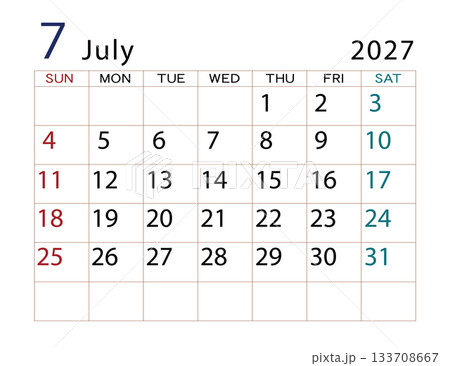 2027年カレンダー 7月 2027年カレンダー 7月 133708667