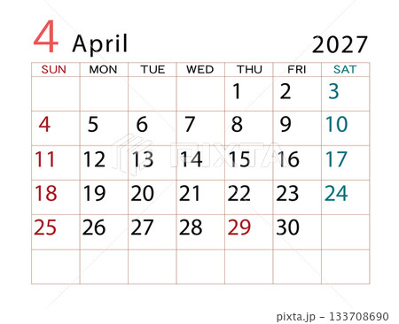 2027年カレンダー 4月 2027年カレンダー 4月 133708690