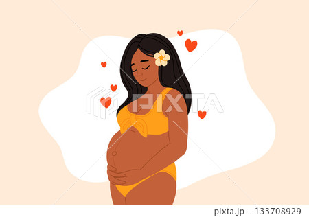 Pregnant woman on the nature. Calm parent, motherhood and stress relief. Vector illustration 133708929