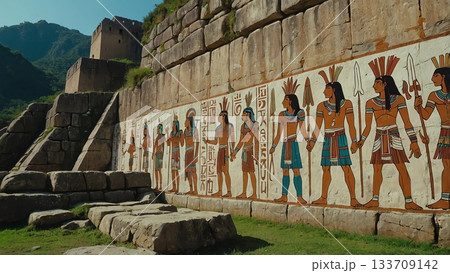 ゲーム背景 古い神の壁画がある古代遺跡廃墟の湖 ゲーム背景 古い神の壁画がある古代遺跡廃墟の湖 133709142