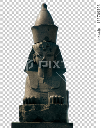 Ancient Egyptian Sphinx Statue with Pharaoh Headdress and Crown 133709598