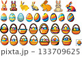 Easter Icons Rabbits Eggs and Baskets Collection 133709625