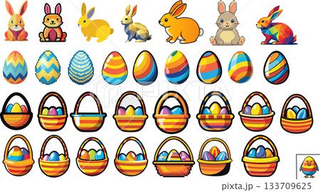 Easter Icons Rabbits Eggs and Baskets Collection Easter Icons Rabbits Eggs and Baskets Collection 133709625