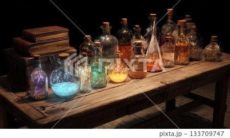 錬金術の机と蒸気の輝き 133709747