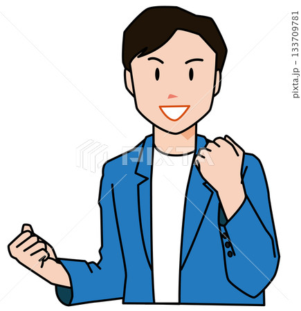 笑顔でガッツポーズをする男性 笑顔でガッツポーズをする男性 133709781