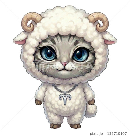 おひつじ座のねこ – 星座キャラクター素材（Aries Cat） 133710107