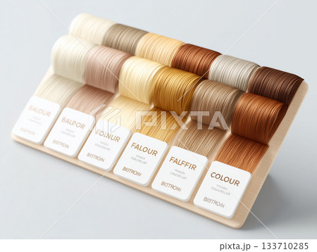 ヘアカラーの色見本サンプルが埋め込まれたプレート 133710285