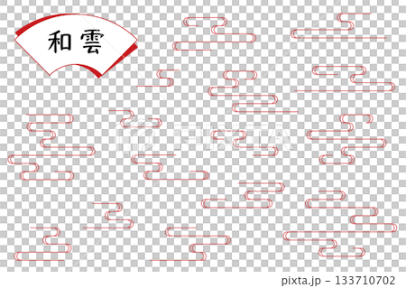 シンプルな線画で描いた和風の雲のデコレーションセット。和モダンデザイン向けのシンプルな和雲イラスト。 シンプルな線画で描いた和風の雲のデコレーションセット。和モダンデザイン向けのシンプルな和雲イラスト。 133710702