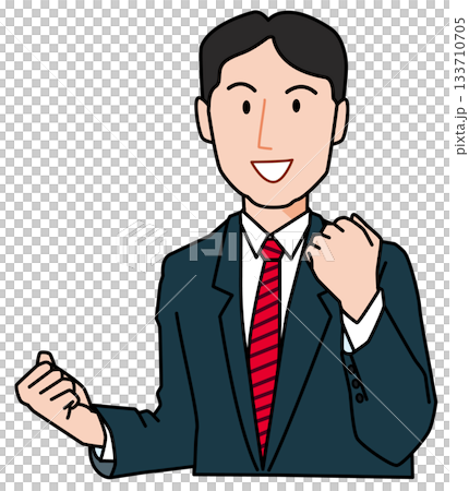 笑顔でガッツポーズをする男性 笑顔でガッツポーズをする男性 133710705