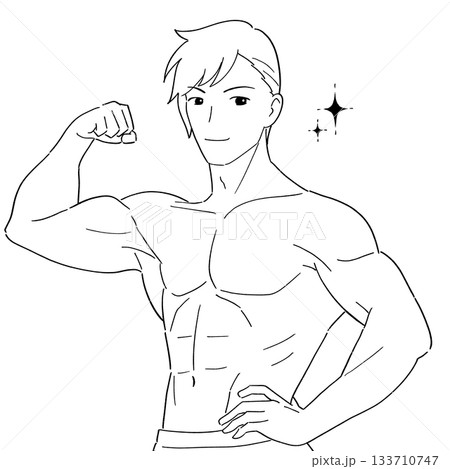 筋肉ムキムキの男性　白黒イラスト 133710747